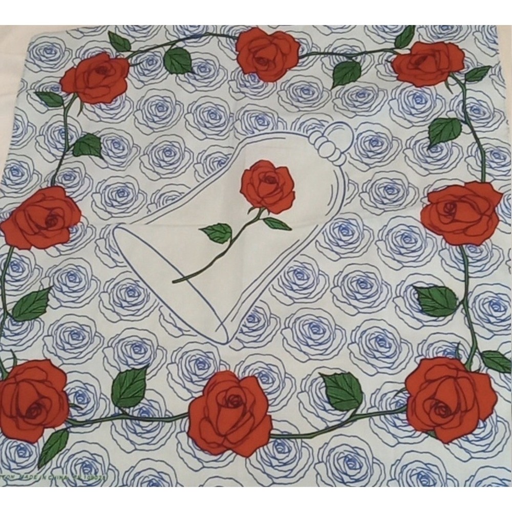 Disney Beauty and the Beast Enchanted Rose Hankerchief Bandana Blue Red Cotton
